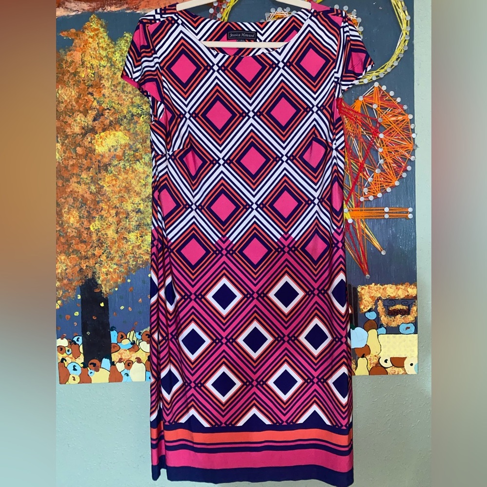 Jessica Howard Pink and Orange Geometric Dress